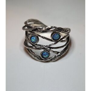 Rare Israeli Blue Opal Didae Shablool Sterling Silver Multi Band Ring Size 8